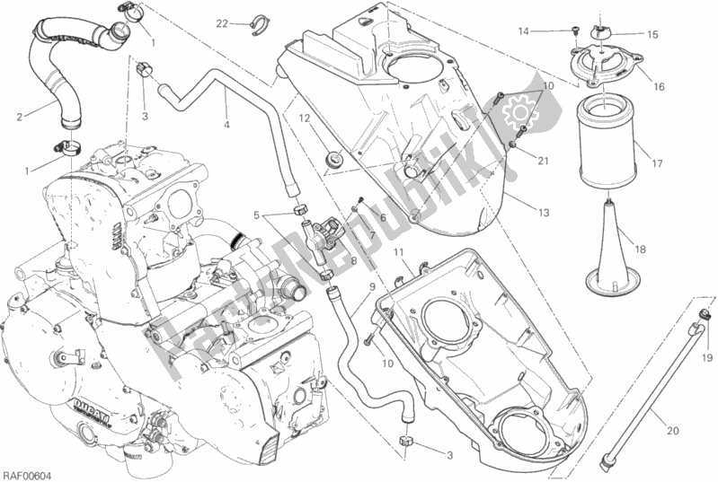 All parts for the Air Intake - Oil Breather of the Ducati Supersport Thailand 950 2020
